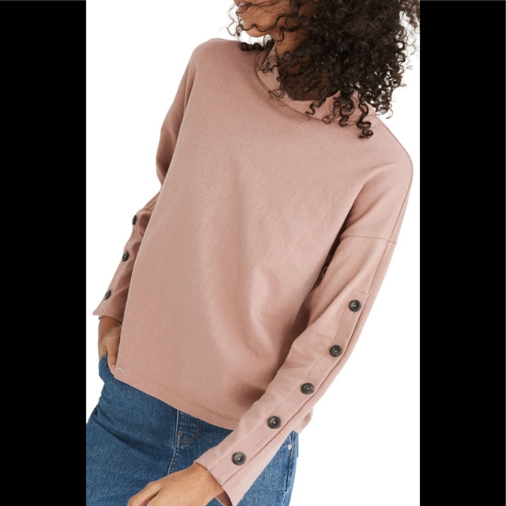 NWT Madewell black turtleneck button sleeve top